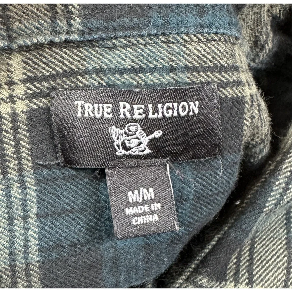 True Religion Mens Flannel Shirt Plaid Button‎ Down Long Sleeve Casual Medium